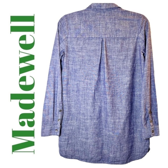 MADEWELL CHAMBRAY DENIM RELAXED BUTTON UP LONG SLEEVE SHIRT BLUE, Size Small - Picture 3 of 7